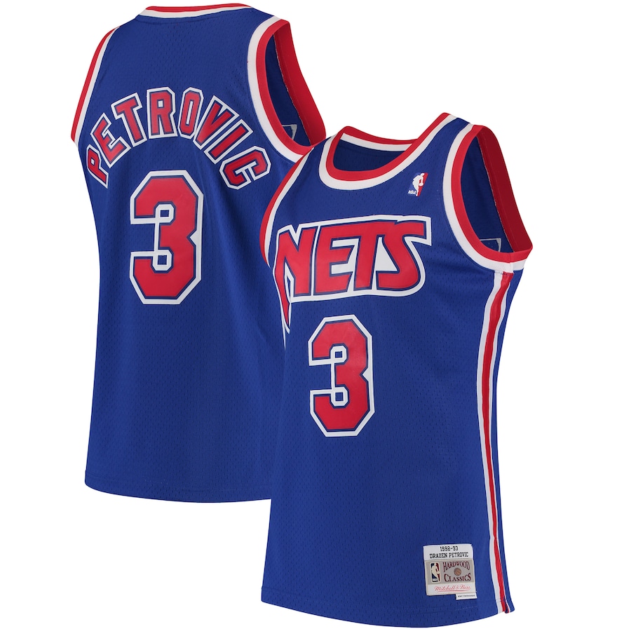 Men's New Jersey Nets Drazen Petrovic Mitchell & Ness Royal 1992/93 Hardwood Classics Swingman Jersey - Vujersey Los Angeles Rams