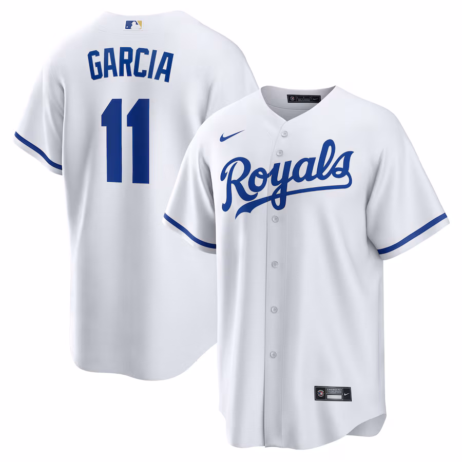 Men's Kansas City Royals Maikel Garcia Nike White Home Replica Jersey - Vujersey Los Angeles Rams
