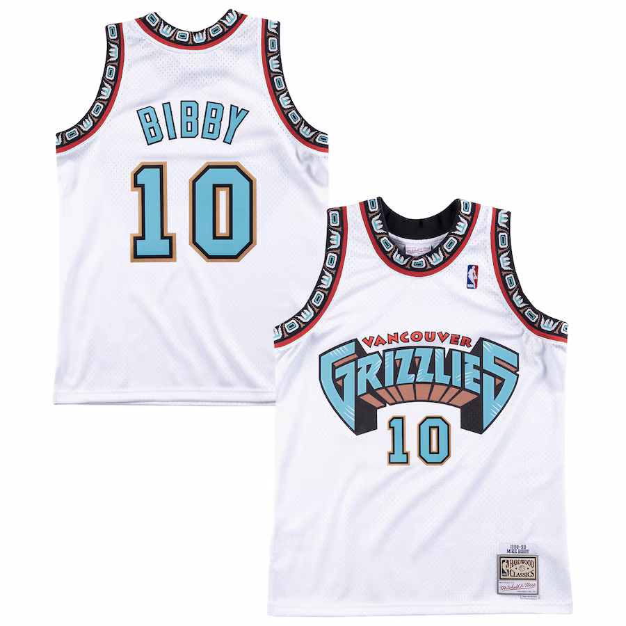 Men's Vancouver Grizzlies Mike Bibby Mitchell & Ness White 1998/99 Hardwood Classics Swingman Jersey - Vujersey Los Angeles Rams