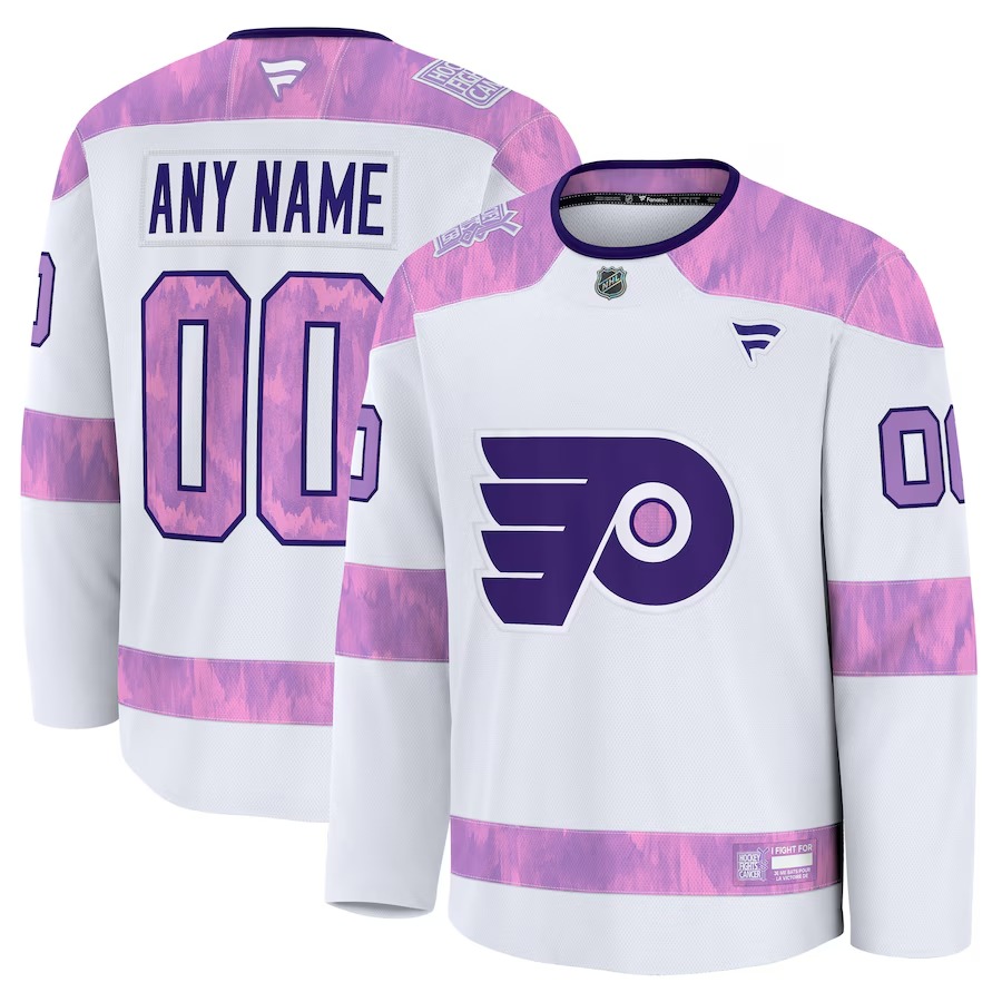 Men's Philadelphia Flyers Fanatics White 2024 Hockey Fights Cancer Custom Practice Jersey - Vujersey Los Angeles Rams