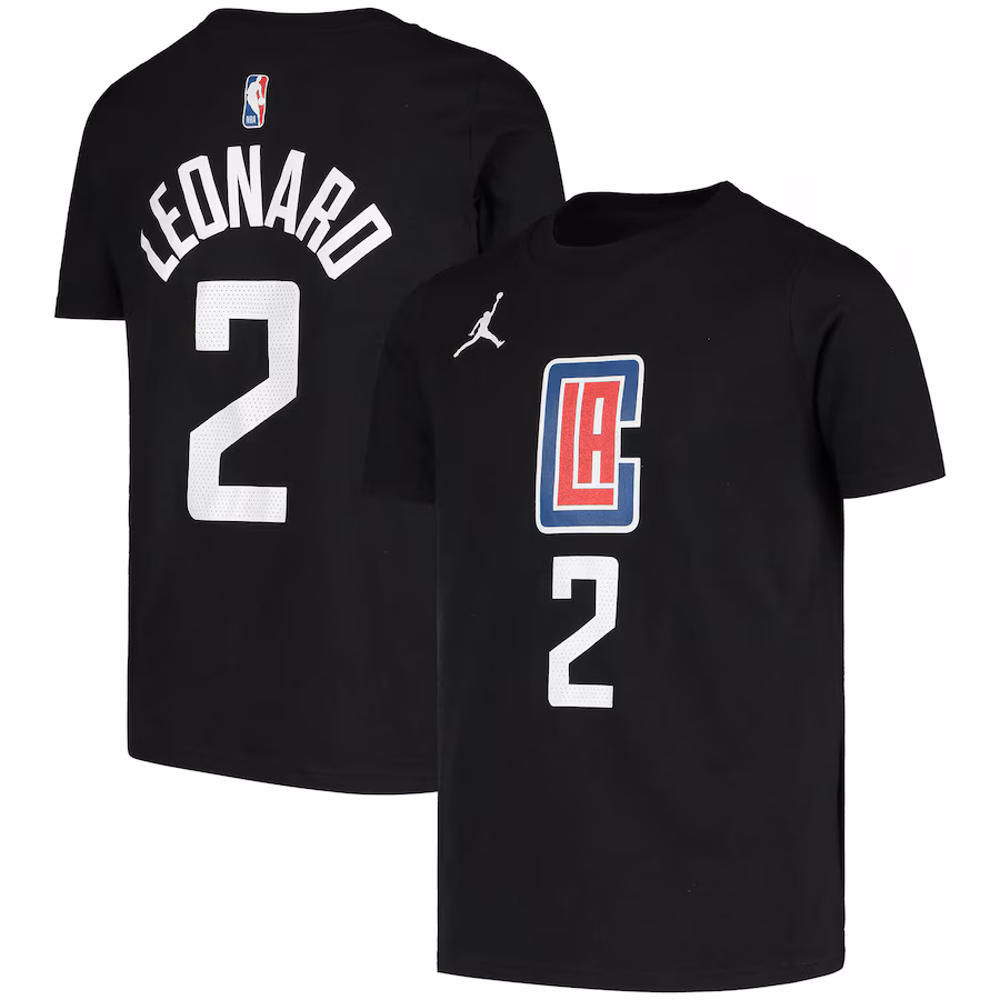 Youth LA Clippers Kawhi Leonard Jordan Brand Black Statement Edition Name & Number T-Shirt - Vujersey Los Angeles Rams