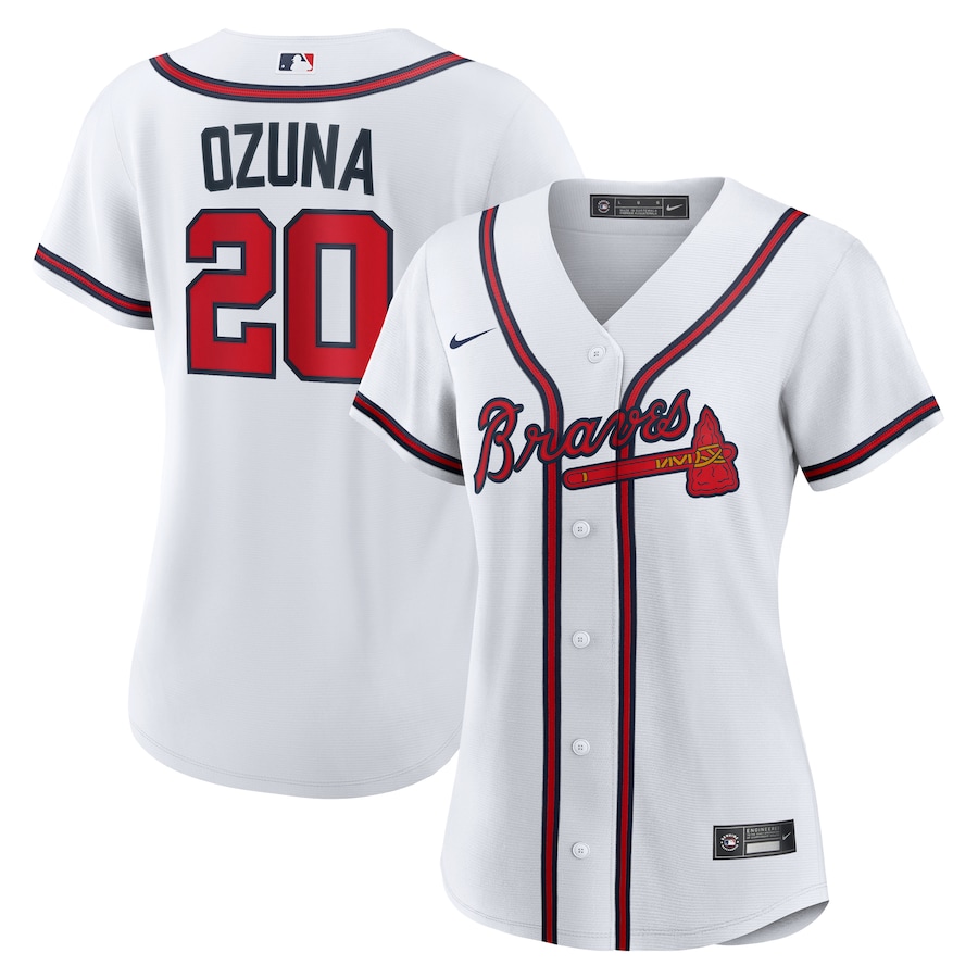 Women's Atlanta Braves Marcell Ozuna Nike White Home Replica Jersey - Vujersey Los Angeles Rams