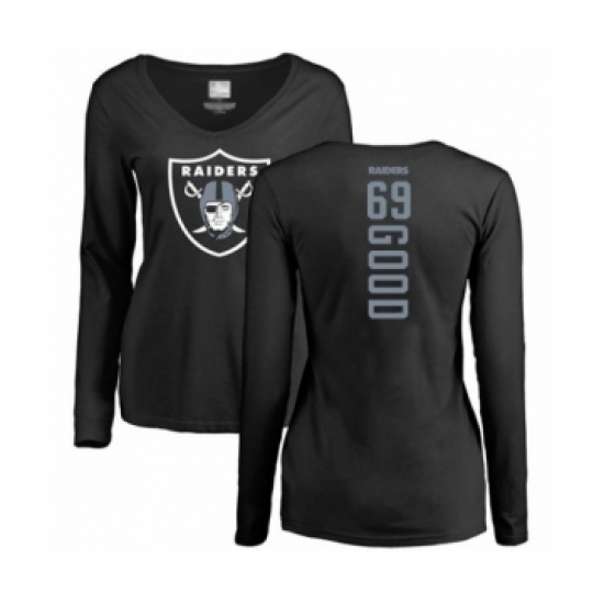 Football Women's Oakland Raiders #69 Denzelle Good Black Backer Long Sleeve T-Shirt - Vujersey Los Angeles Rams
