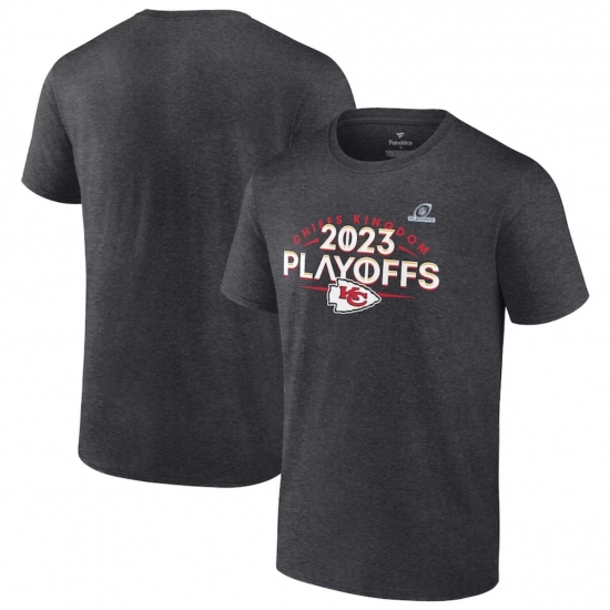 Men's Kansas City Chiefs Heather Charcoal 2023 Playoffs T-Shirt - Vujersey Los Angeles Rams