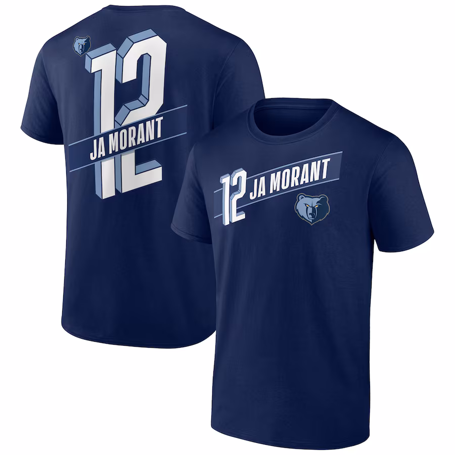 Men's Memphis Grizzlies Ja Morant Navy Full-Court Press Name & Number T-Shirt - Vujersey Los Angeles Rams