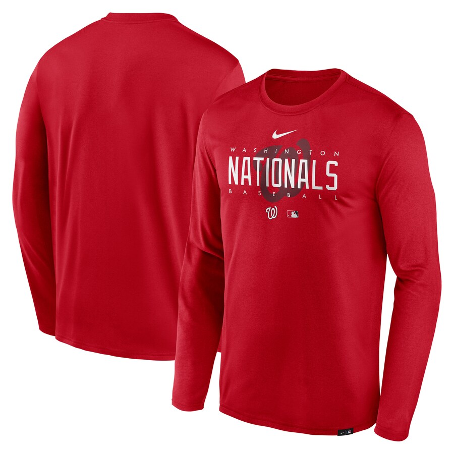 Men's Washington Nationals Nike Red Authentic Collection Team Logo Legend Performance Long Sleeve T-Shirt - Vujersey Los Angeles Rams