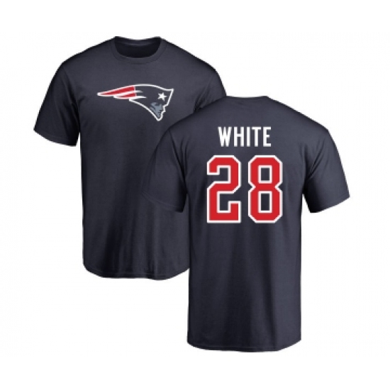 Football New England Patriots #28 James White Navy Blue Name & Number Logo T-Shirt - Vujersey Los Angeles Rams