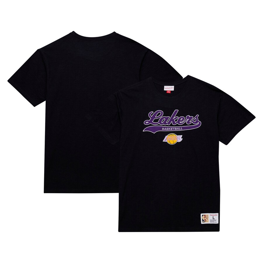 Men's Los Angeles Lakers Mitchell & Ness Black Hardwood Classics Felt Applique Slub T-Shirt - Vujersey Los Angeles Rams