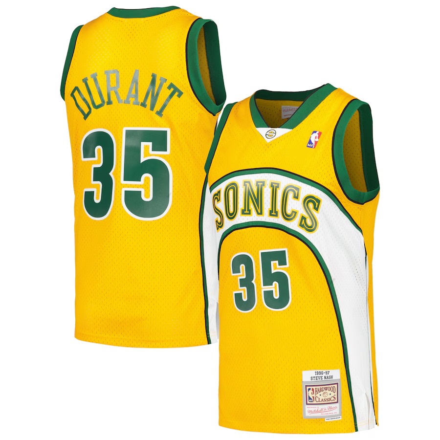 Men's Seattle SuperSonics Kevin Durant Mitchell & Ness Yellow 2007/08 Hardwood Classics Swingman Throwback Jersey - Vujersey Los Angeles Rams