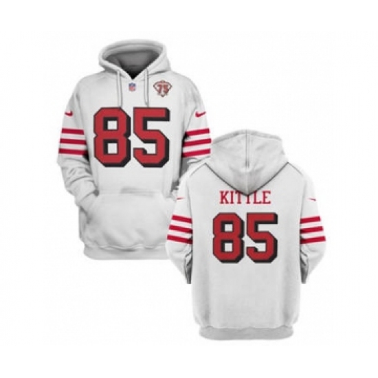 Men's San Francisco 49ers #85 George Kittle 2021 White 75th Anniversary Pullover Football Hoodie - Vujersey Los Angeles Rams