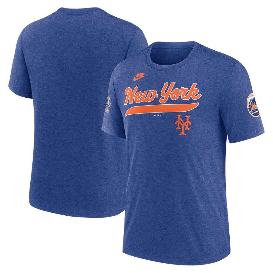 Men's New York Mets Nike Heather Royal Cooperstown Collection Eras Tri-Blend T-Shirt - Vujersey Los Angeles Rams