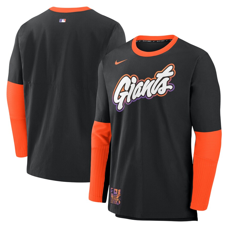 Men's San Francisco Giants Nike Black/Orange 2025 City Connect Authentic Collection Lightweight Player Tri-Blend Performance Long Sleeve T-Shirt - Vujersey Los Angeles Rams