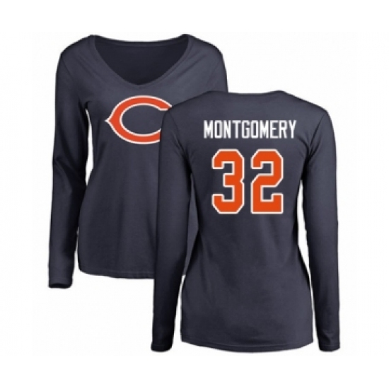 Football Women's Chicago Bears #32 David Montgomery Navy Blue Name & Number Logo Long Sleeve T-Shirt - Vujersey Los Angeles Rams