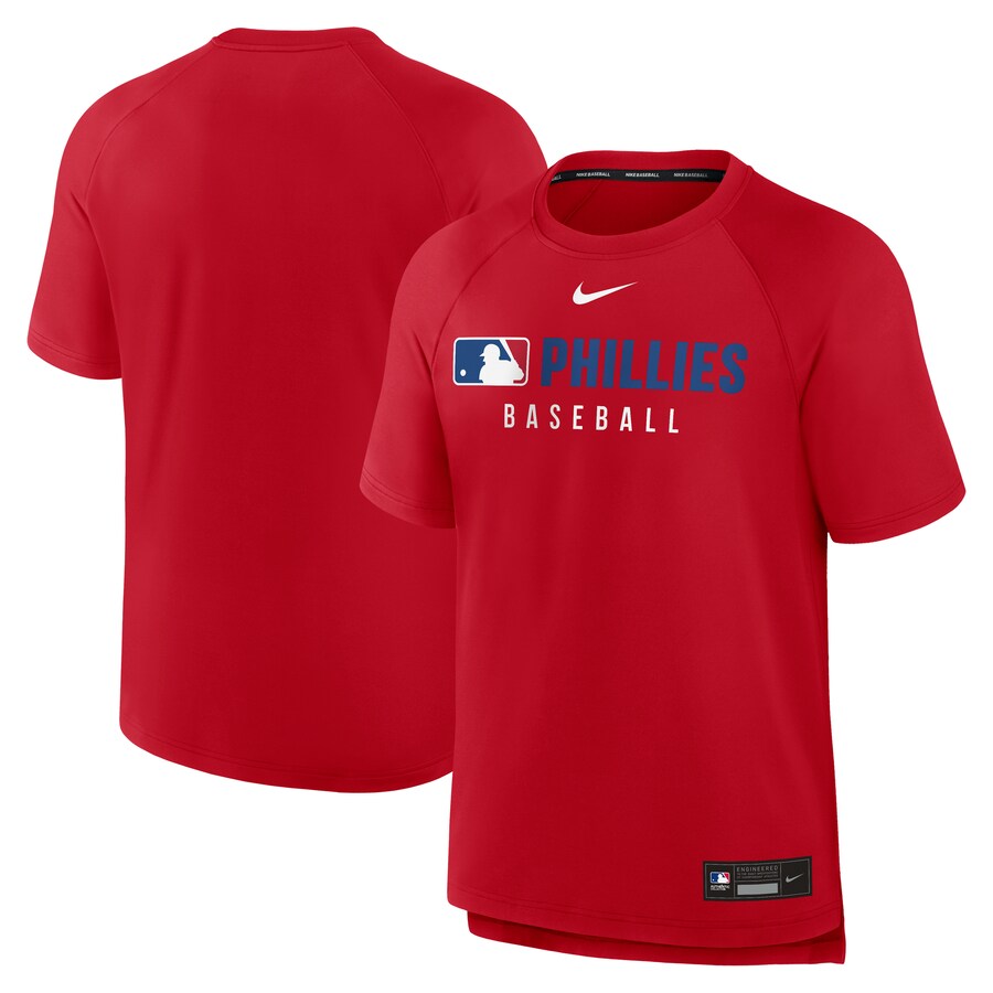 Men's Philadelphia Phillies Nike Red Authentic Collection Pregame Raglan Performance T-Shirt - Vujersey Los Angeles Rams