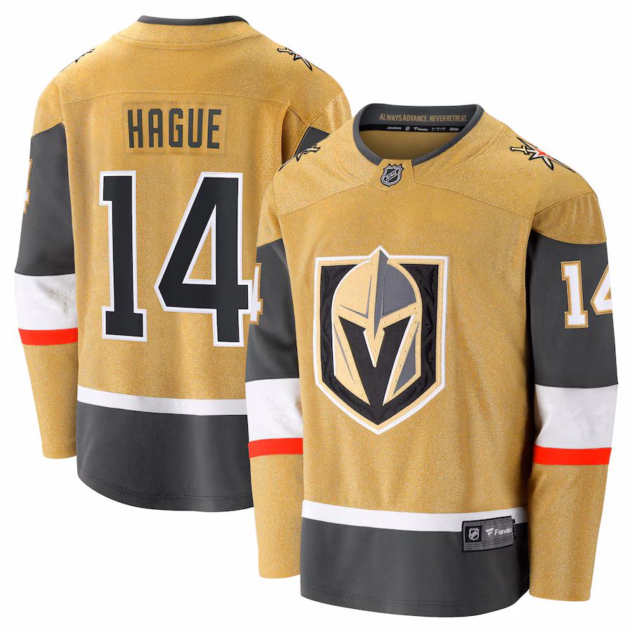 Men's Vegas Golden Knights Nicolas Hague Fanatics Gold Home Premier Breakaway Player Jersey - Vujersey Los Angeles Rams