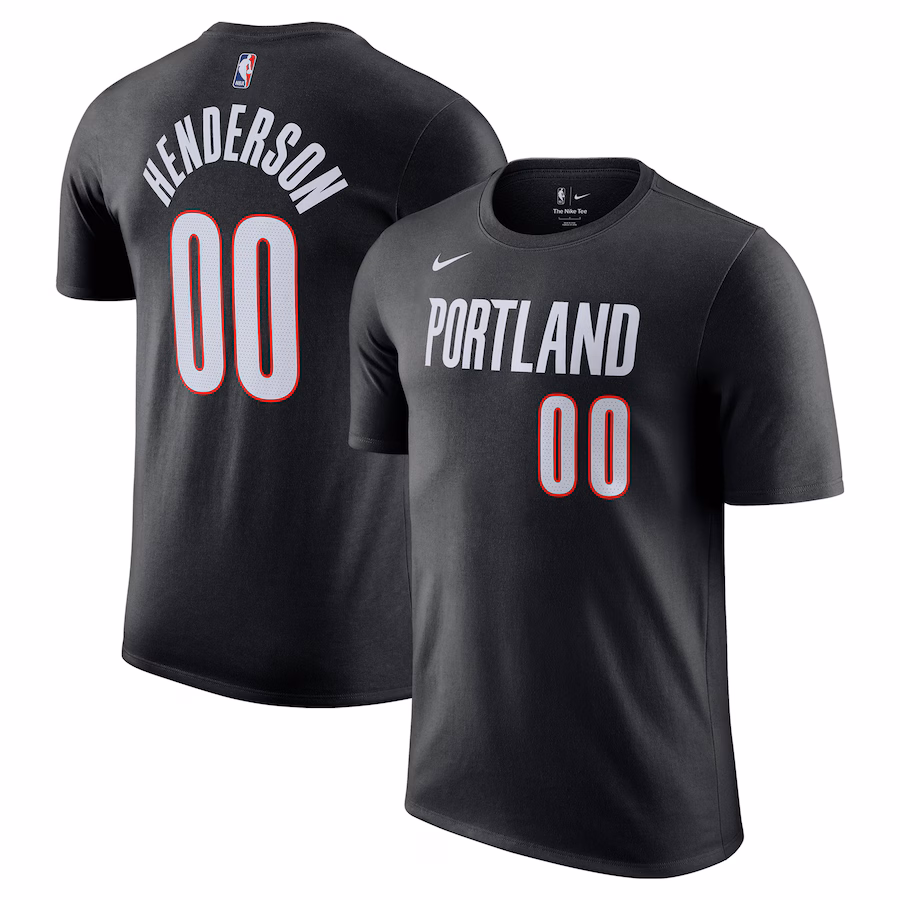 Men's Portland Trail Blazers Scoot Henderson Nike Black Icon Edition Name & Number T-Shirt - Vujersey Los Angeles Rams