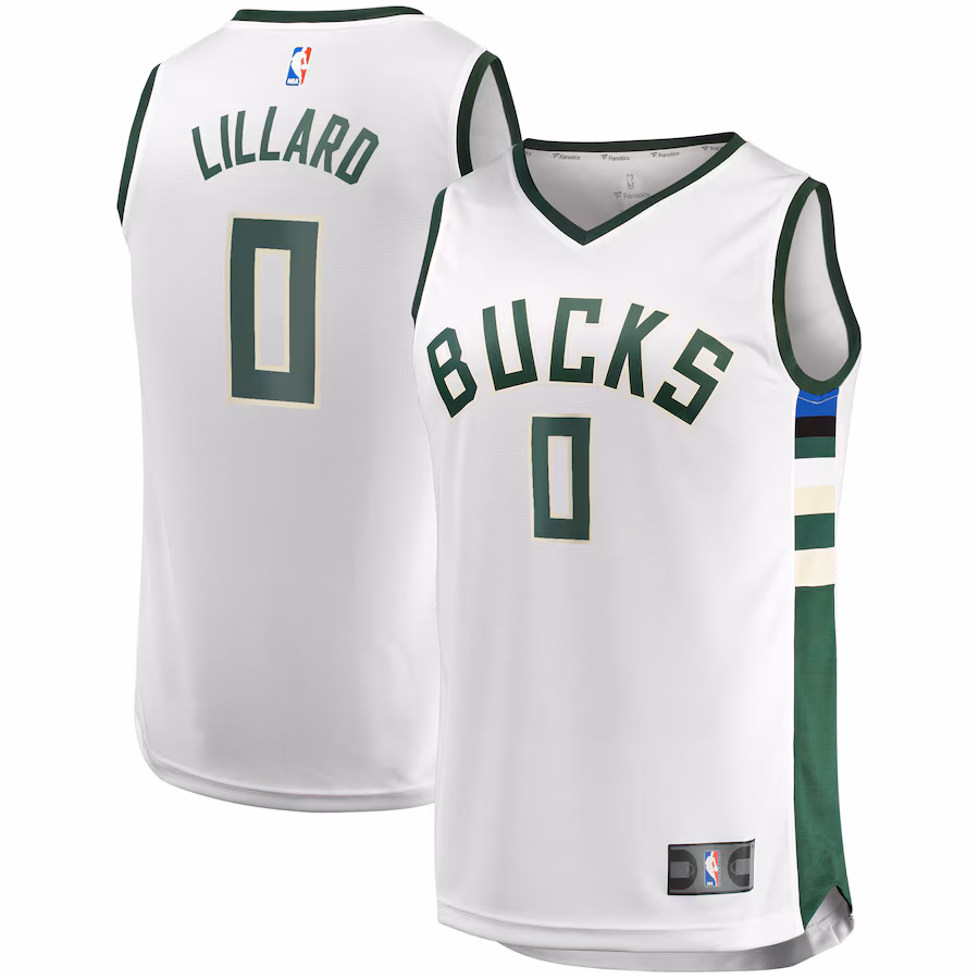 Men's Milwaukee Bucks Damian Lillard Fanatics White Fast Break Player Jersey - Association Edition - Vujersey Los Angeles Rams