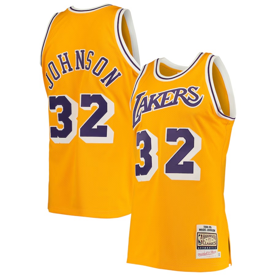 Men's Los Angeles Lakers Magic Johnson Mitchell & Ness Gold 1984/85 Hardwood Classics Authentic Jersey - Vujersey Los Angeles Rams