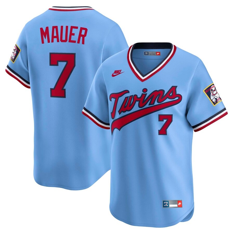 Men's Minnesota Twins Joe Mauer Nike Light Blue Throwback Cooperstown Collection Limited Jersey - Vujersey Los Angeles Rams
