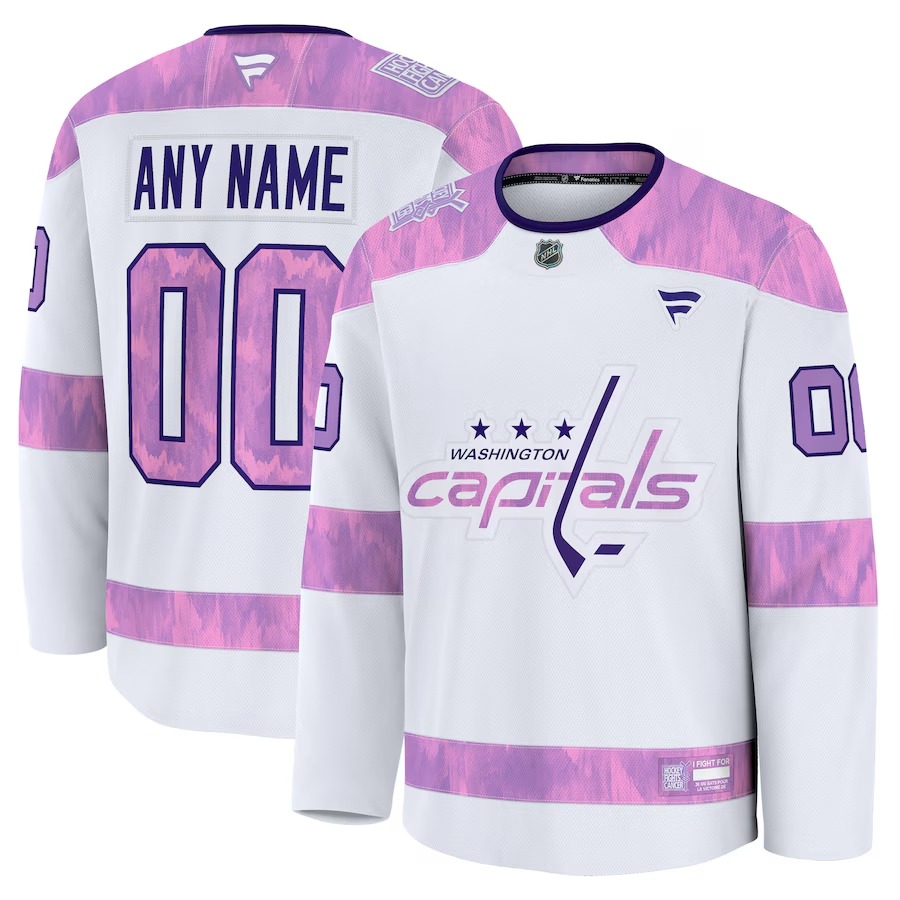 Men's Washington Capitals Fanatics White 2024 Hockey Fights Cancer Custom Practice Jersey - Vujersey Los Angeles Rams