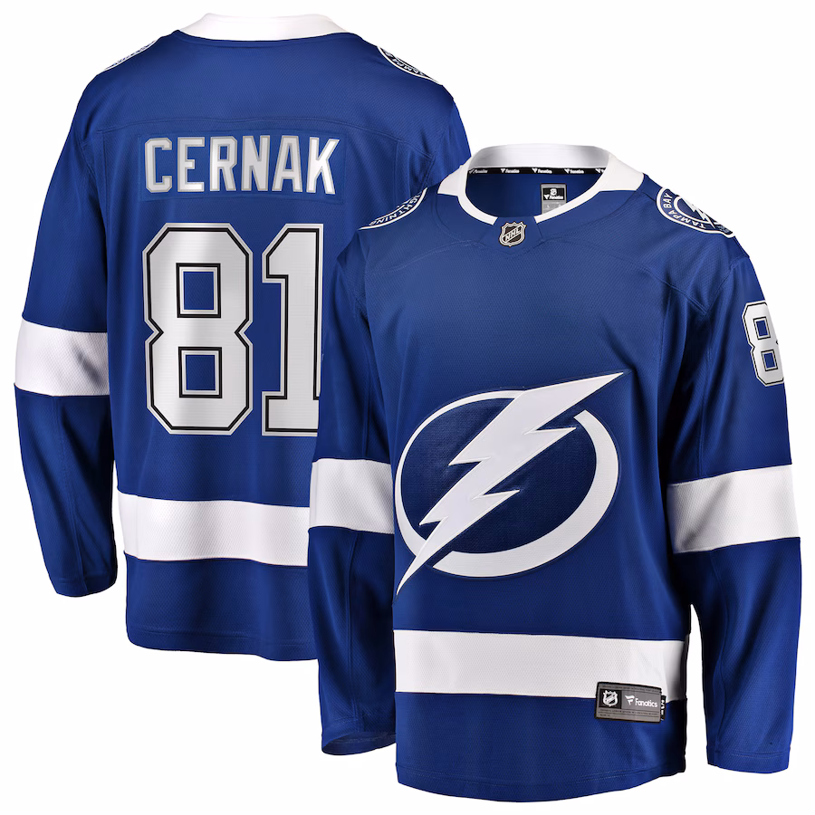 Men's Tampa Bay Lightning Erik Cernak Fanatics Blue Home Breakaway Player Jersey - Vujersey Los Angeles Rams