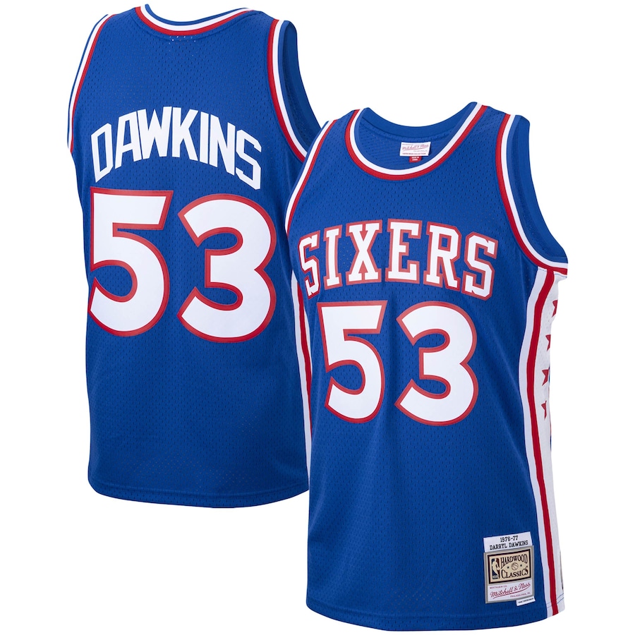 Men's Philadelphia 76ers Darryl Dawkins Mitchell & Ness Royal 1976/77 Hardwood Classics Swingman Jersey - Vujersey Los Angeles Rams