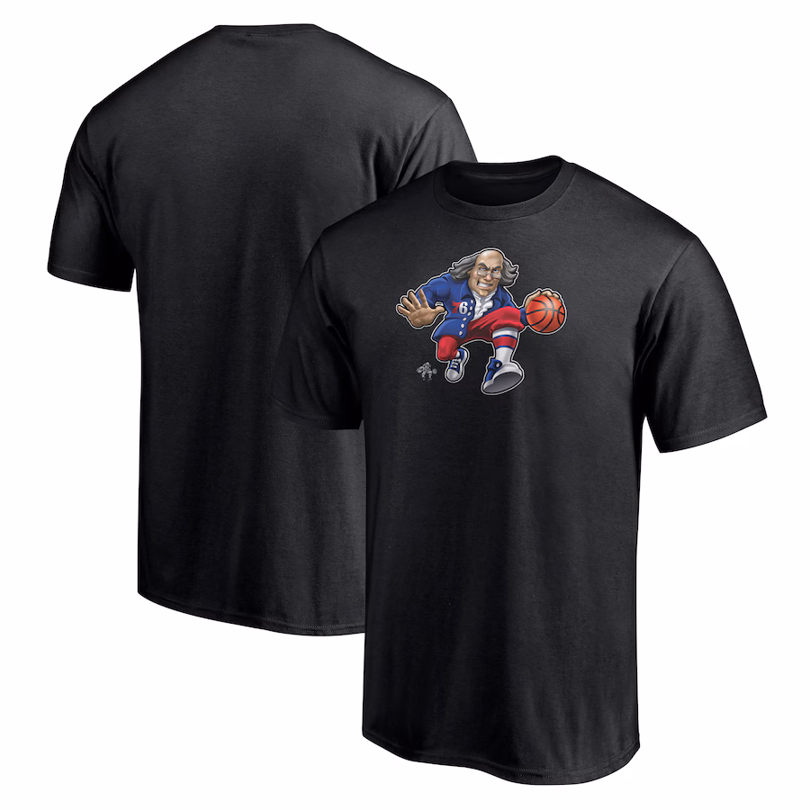 Men's Philadelphia 76ers  Black Midnight Mascot T-Shirt - Vujersey Los Angeles Rams