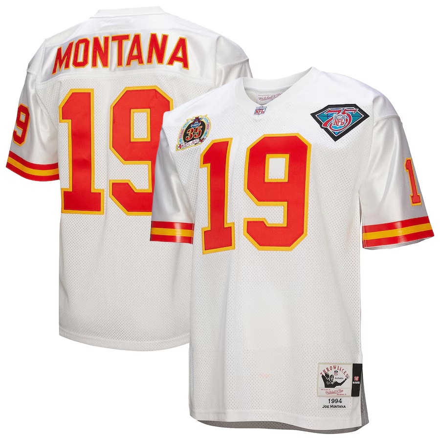 Men's Kansas City Chiefs 1994 Joe Montana Mitchell & Ness White Authentic Throwback Retired Player Jersey - Vujersey Los Angeles Rams