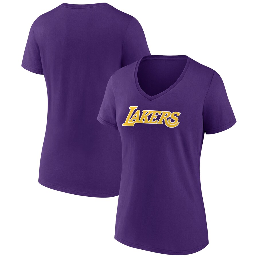 Women's Los Angeles Lakers Purple Wordmark V-Neck T-Shirt - Vujersey Los Angeles Rams