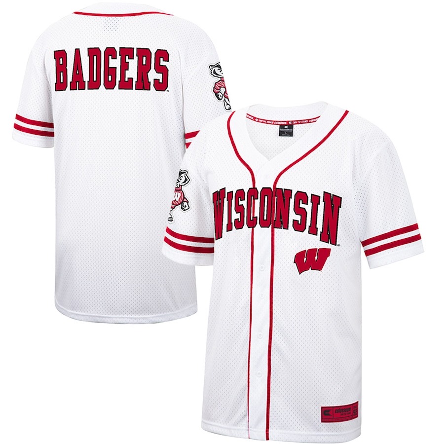 Wisconsin Badgers Colosseum Free Spirited Mesh Button-Up Baseball Jersey - White - Vujersey Los Angeles Rams