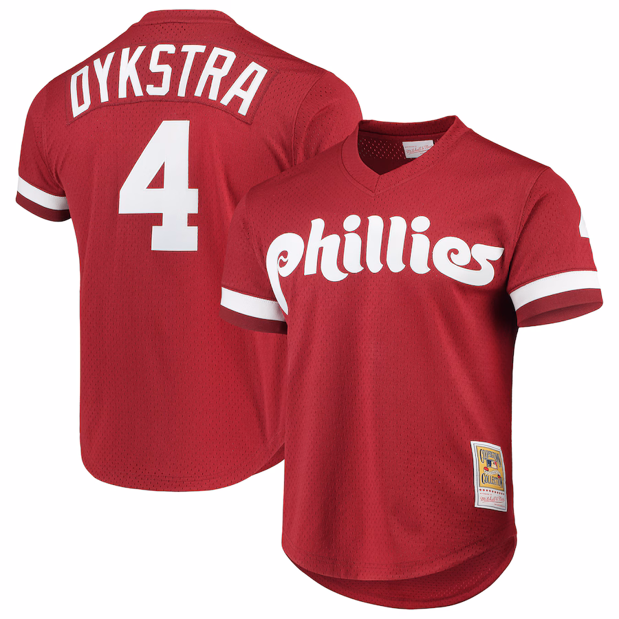 Mitchell & Ness Lenny Dykstra Philadelphia Phillies Cooperstown Collection Mesh Batting Practice Jersey - Scarlet - Vujersey Los Angeles Rams