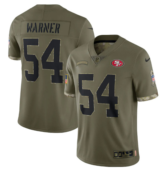 Men's San Francisco 49ers #54 Fred Warner 2022 Olive Salute To Service Limited Stitched Jersey - Vujersey Los Angeles Rams