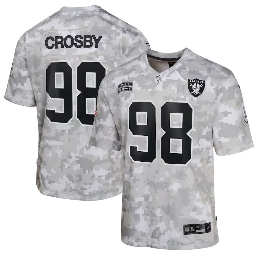 Youth Las Vegas Raiders Maxx Crosby Nike Arctic Camo 2024 Salute to Service Game Jersey - Vujersey Los Angeles Rams