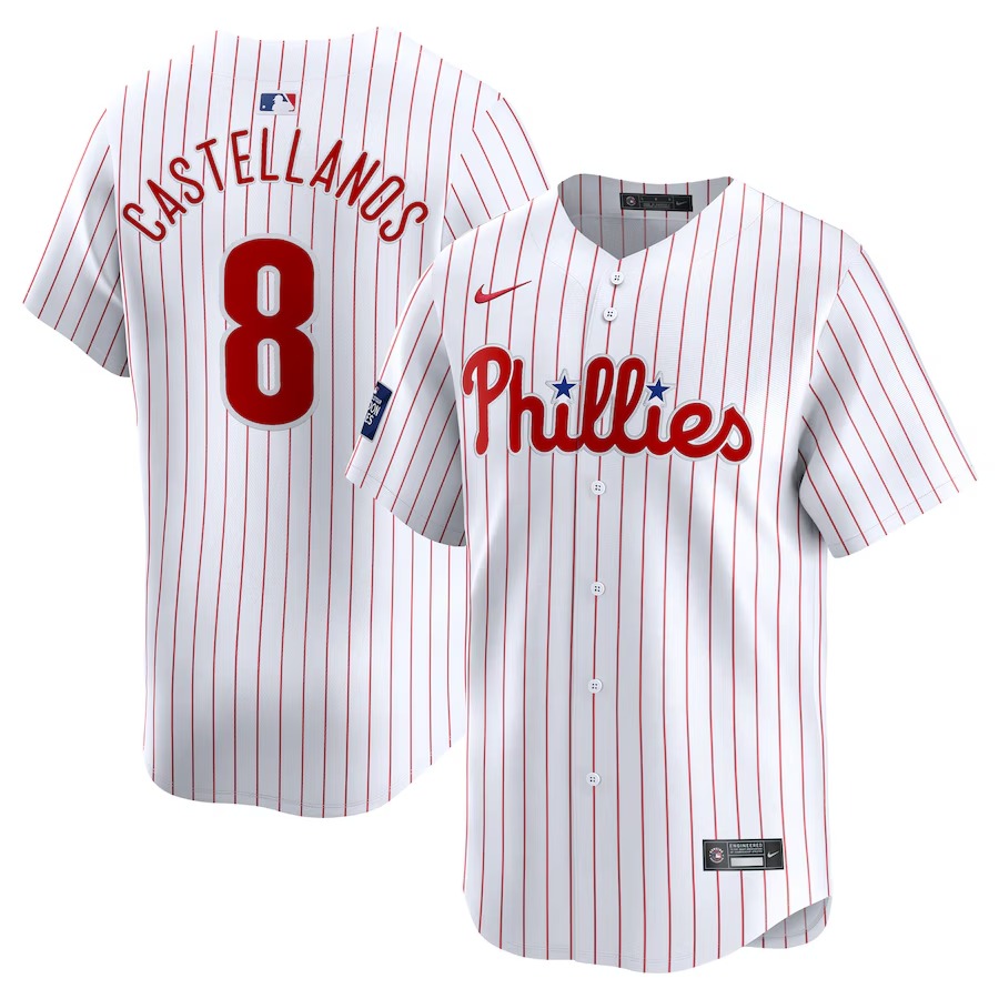 Men's Philadelphia Phillies Nick Castellanos Nike White 2024 MLB World Tour London Series Home Limited Player Jersey - Vujersey Los Angeles Rams