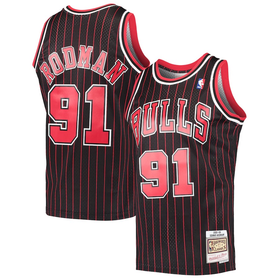 Men's Chicago Bulls Dennis Rodman Mitchell & Ness Black Hardwood Classics Swingman Jersey - Vujersey Los Angeles Rams