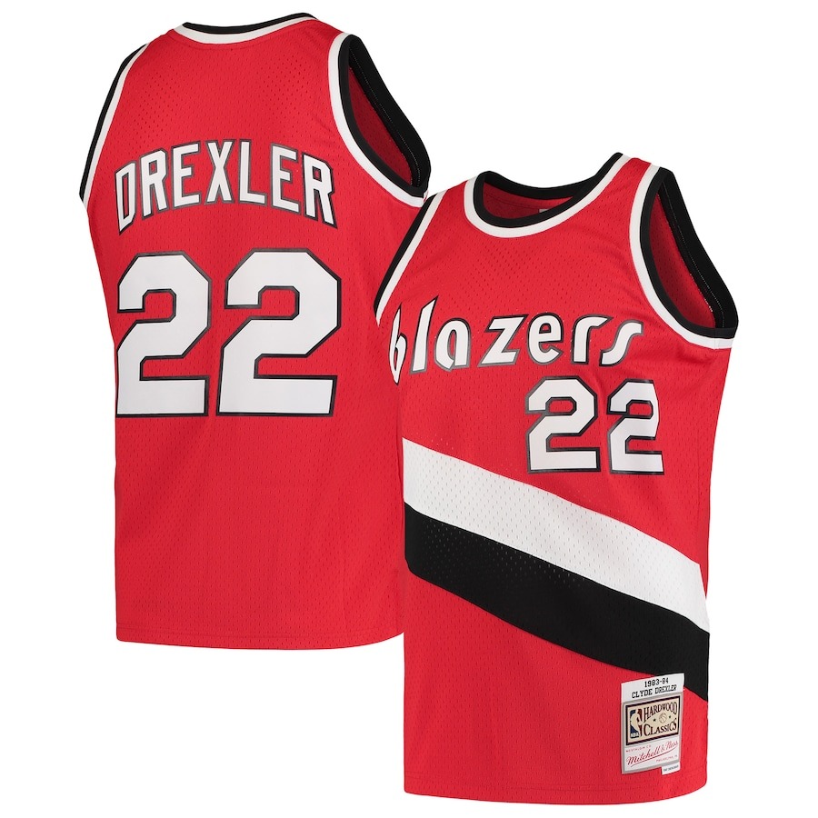 Men's Portland Trail Blazers Clyde Drexler Mitchell & Ness Red 1983/84 Hardwood Classics Swingman Jersey - Vujersey Los Angeles Rams