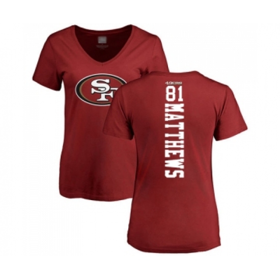 Football Women's San Francisco 49ers #81 Jordan Matthews Red Backer T-Shirt - Vujersey Los Angeles Rams