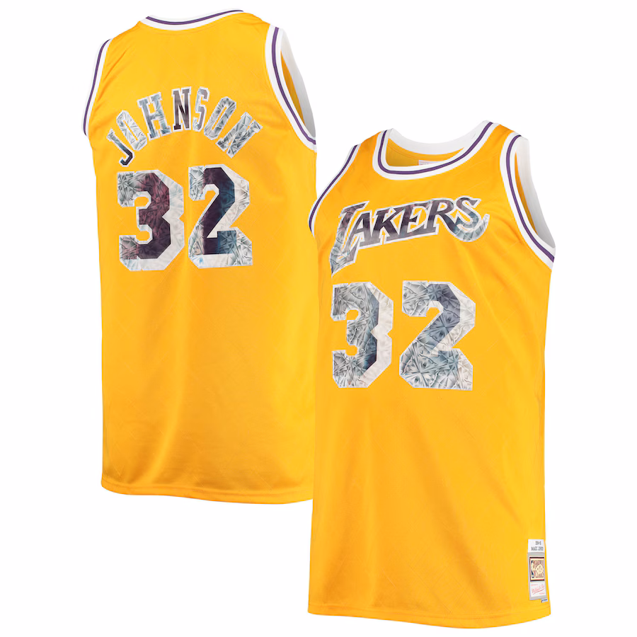 Men's Los Angeles Lakers Magic Johnson Mitchell & Ness Gold Big & Tall 1984/85 NBA 75th Anniversary Diamond Swingman Jersey - Vujersey Los Angeles Rams