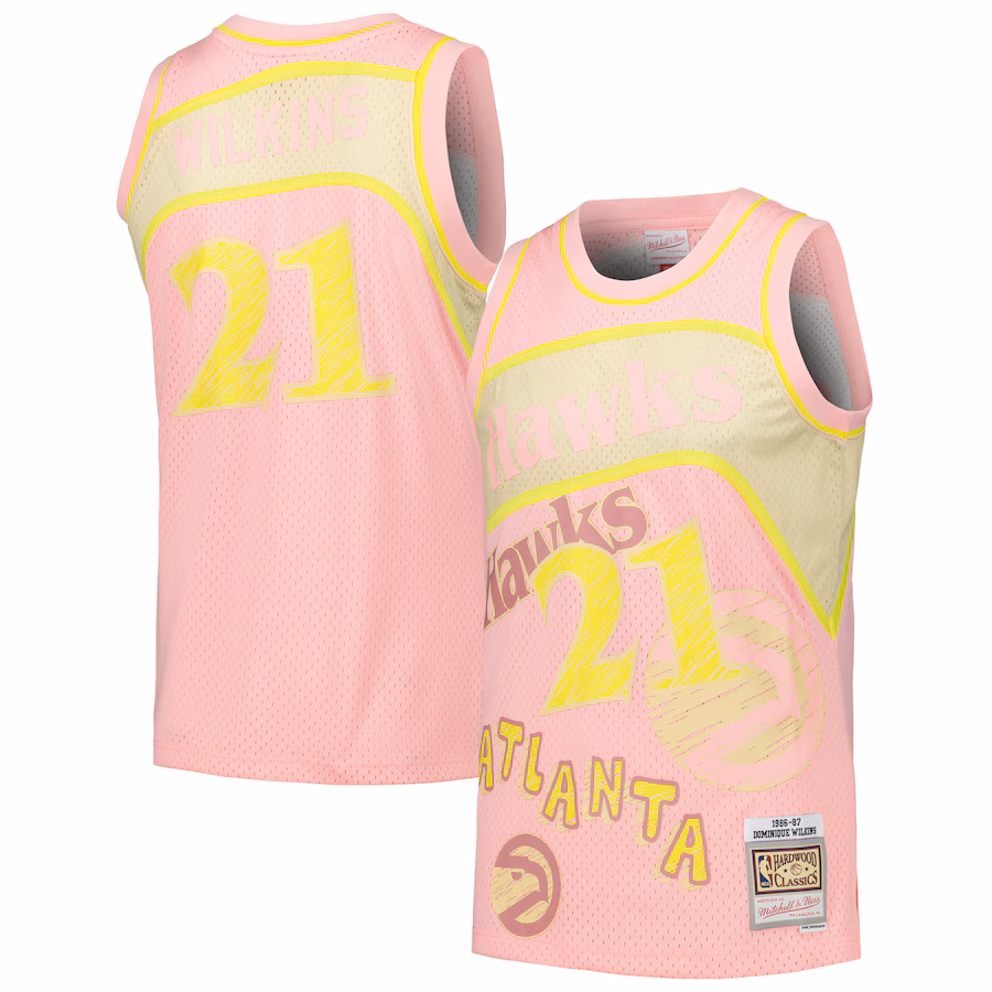 Men's Atlanta Hawks Dominique Wilkins Mitchell & Ness Pink 1986/87 Swingman Sidewalk Sketch Jersey - Vujersey Los Angeles Rams