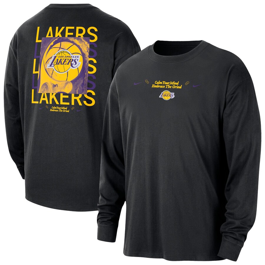 Men's Los Angeles Lakers Nike Black Courtside Oversized Long Sleeve T-Shirt - Vujersey Los Angeles Rams