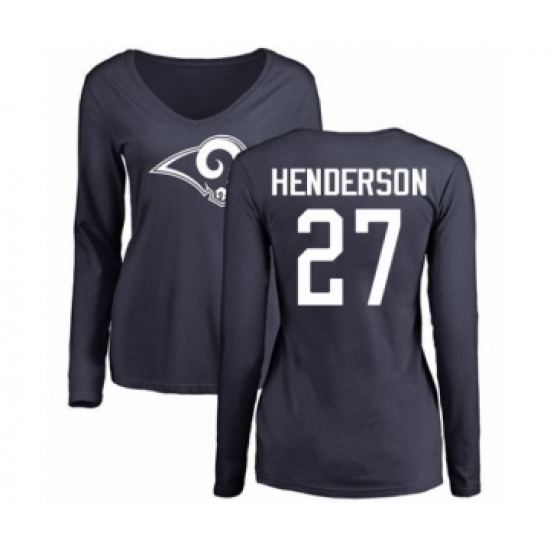 Football Women's Los Angeles Rams #27 Darrell Henderson Navy Blue Name & Number Logo Slim Fit Long Sleeve T-Shirt - Vujersey Los Angeles Rams