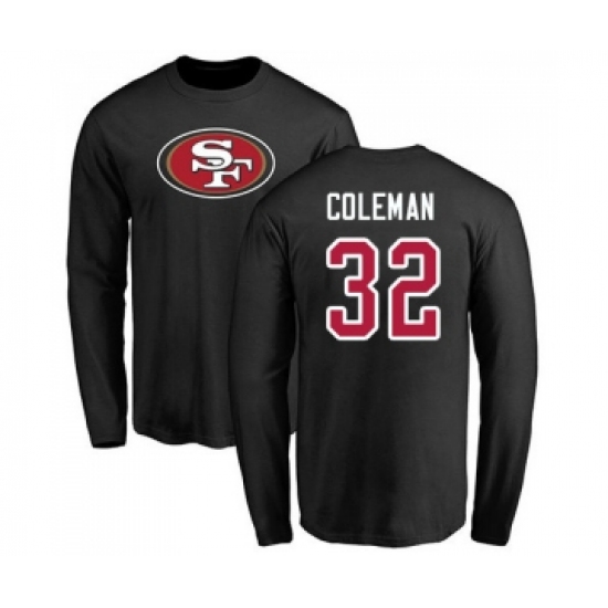 Football San Francisco 49ers #32 Tevin Coleman Black Name & Number Logo Long Sleeve T-Shirt - Vujersey Los Angeles Rams