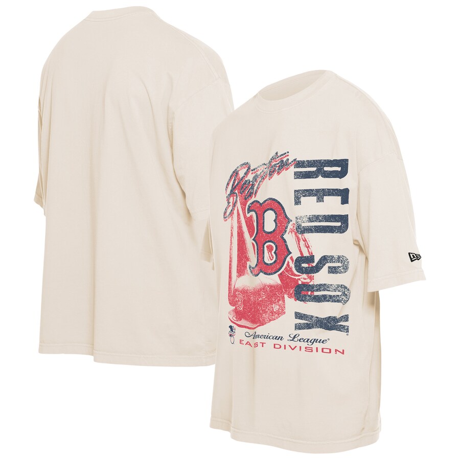 Men's Boston Red Sox New Era Cream Cooperstown Collection Oversized Throwback Distressed T-Shirt - Vujersey Los Angeles Rams
