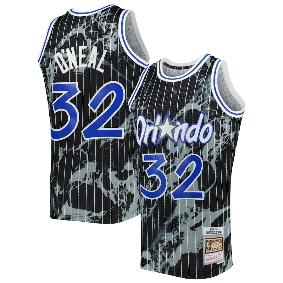 Men's Orlando Magic Shaquille O'Neal Mitchell & Ness Black 1994/95 Hardwood Classics Marble Swingman Jersey - Vujersey Los Angeles Rams