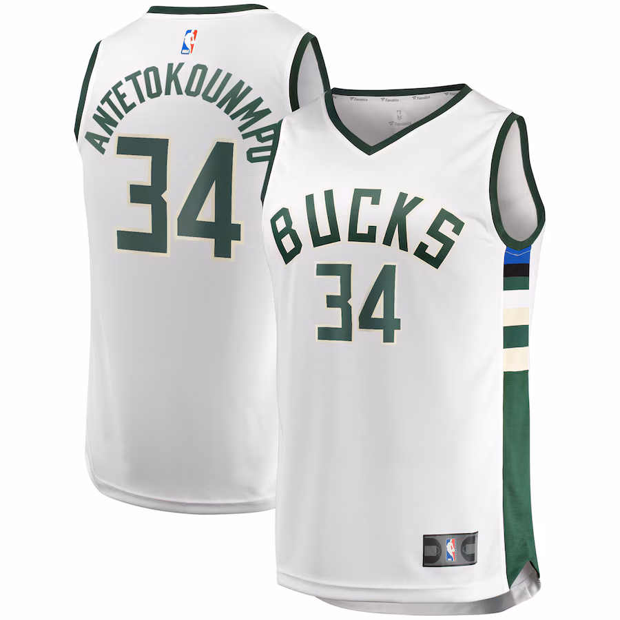 Men's Milwaukee Bucks Giannis Antetokounmpo Fanatics White Fast Break Replica Player Jersey - Association Edition - Vujersey Los Angeles Rams