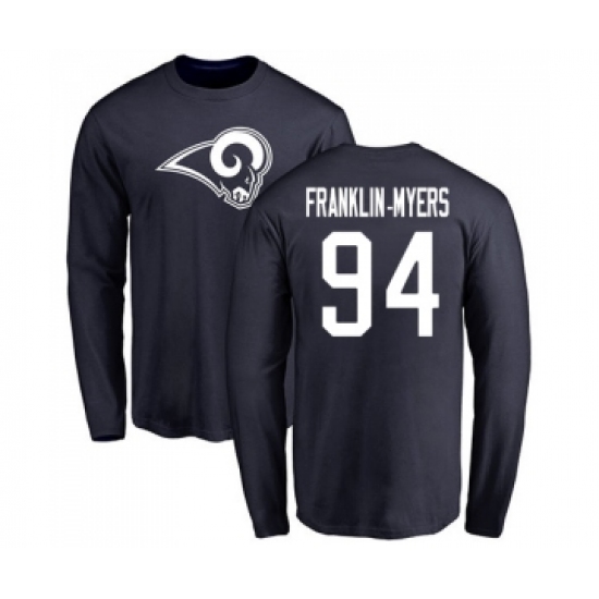 Football Los Angeles Rams #94 John Franklin-Myers Navy Blue Name & Number Logo Long Sleeve T-Shirt - Vujersey Los Angeles Rams