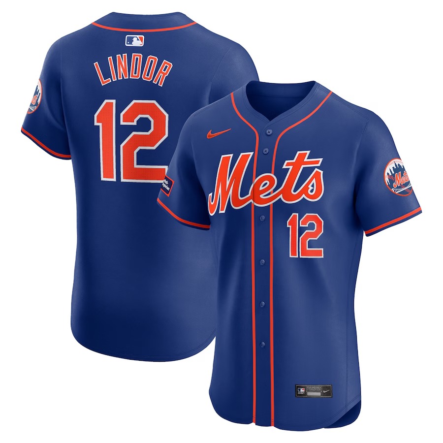 Men's New York Mets Francisco Lindor Nike Royal Alternate Elite Sponsor Patch Player Jersey - Vujersey Los Angeles Rams