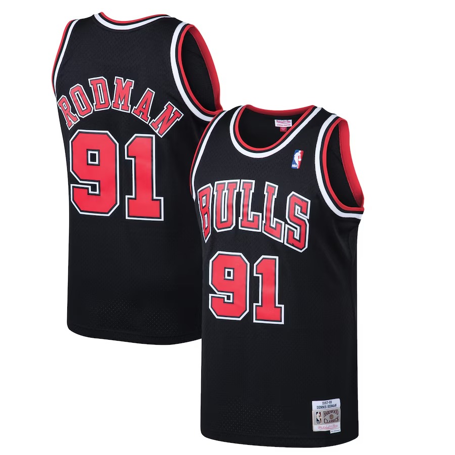 Men's Chicago Bulls Dennis Rodman Mitchell & Ness Black 1997/98 Hardwood Classics Swingman Jersey - Vujersey Los Angeles Rams