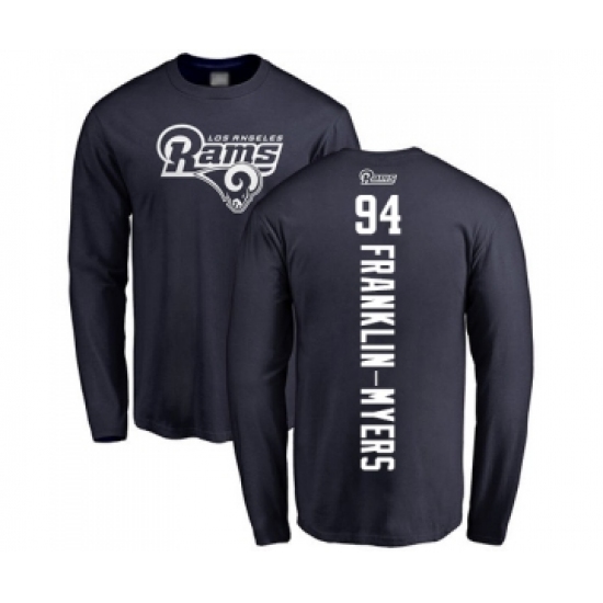 Football Los Angeles Rams #94 John Franklin-Myers Navy Blue Backer Long Sleeve T-Shirt - Vujersey Los Angeles Rams