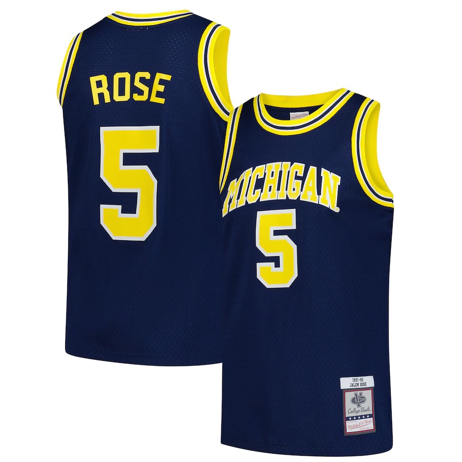 Men's Mitchell & Ness Jalen Rose Navy Michigan Wolverines 1991/92 Swingman Jersey - Vujersey Los Angeles Rams